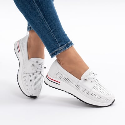 Pantofi Casual Din Piele Naturala Albi Q891