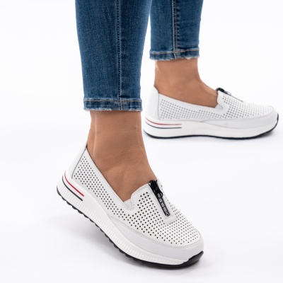 Pantofi Casual Din Piele Naturala Albi Q892