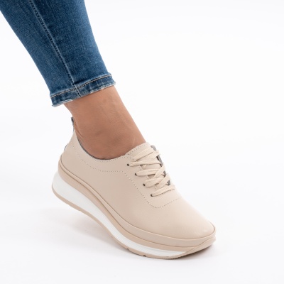Pantofi Casual Din Piele Naturala Bej T-9001
