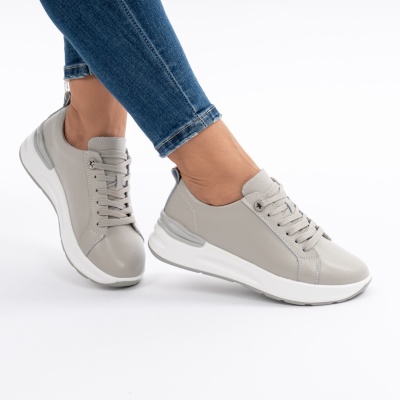 Pantofi Casual Din Piele Naturala Gri AW2023-21