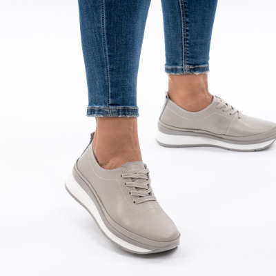 Pantofi Casual Din Piele Naturala Gri T-9001
