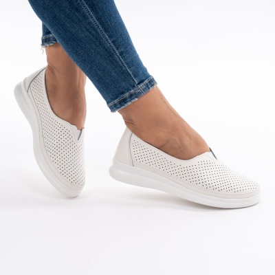Pantofi Casual Piele Naturala Alb 601