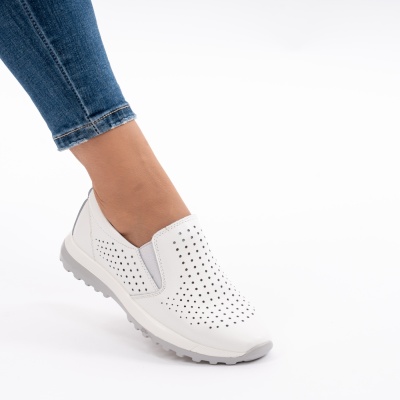 Pantofi Casual Piele Naturala Alb 689