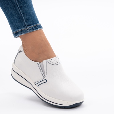 Pantofi Casual Piele Naturala Alb F001-420