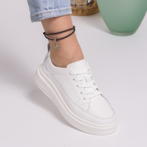 Pantofi Casual Piele Naturala Alb F001-723