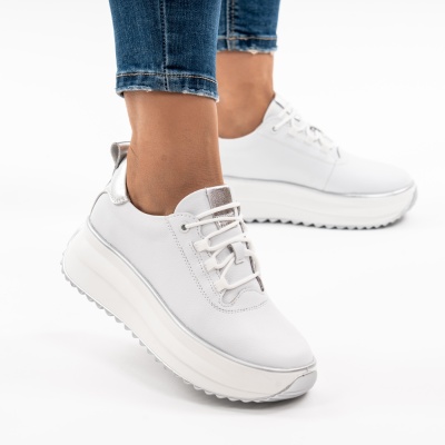 Pantofi Casual Piele Naturala Alb F002-290