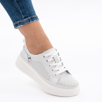 Pantofi Casual Piele Naturala Alb JY-3285