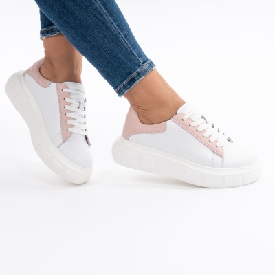 Pantofi Casual Piele Naturala Alb&Roz ST05