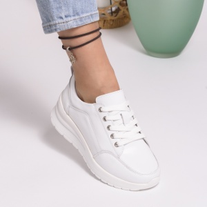 Pantofi Casual Piele Naturala Alb T5100