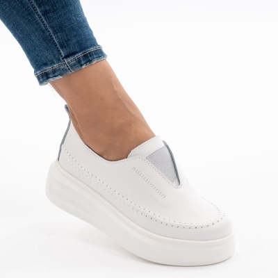Pantofi Casual Piele Naturala Albi T6060