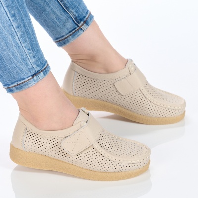 Pantofi Casual Piele Naturala Bej 55-266