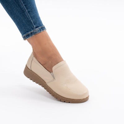 Pantofi Casual Piele Naturala Bej AN559