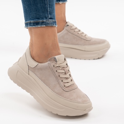 Pantofi Casual Piele Naturala Bej F001-975