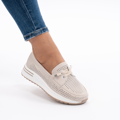 Pantofi Casual Piele Naturala Bej Q891