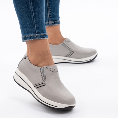 Pantofi Casual Piele Naturala Gri F001-420