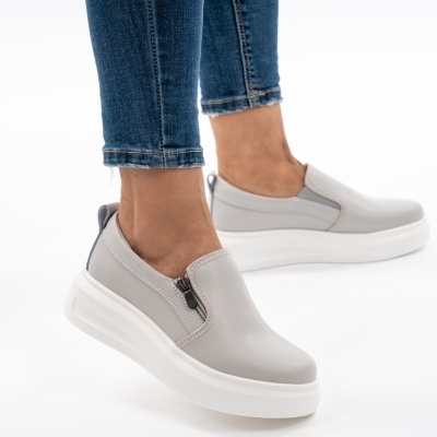 Pantofi Casual Piele Naturala Gri T6051