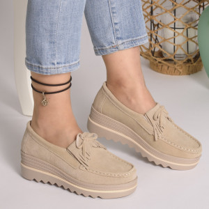 Pantofi Casual Piele Naturala Intoarsa Bej 2017