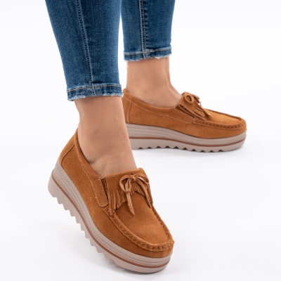 Pantofi Casual Piele Naturala Intoarsa Camel 2017