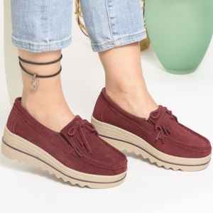 Pantofi Casual Piele Naturala Intoarsa Visiniu 2017