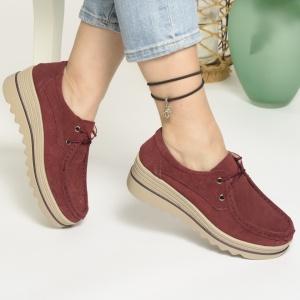 Pantofi Casual Piele Naturala Intoarsa Visiniu 3089