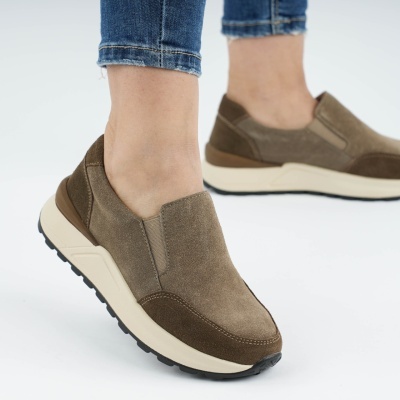Pantofi Casual Piele Naturala Kahki AN379