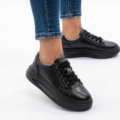 Pantofi Casual Piele Naturala Negri AW468