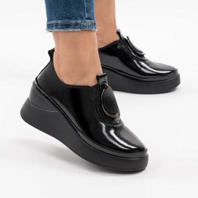 Pantofi Casual Piele Naturala Negru Lăcuit T6050