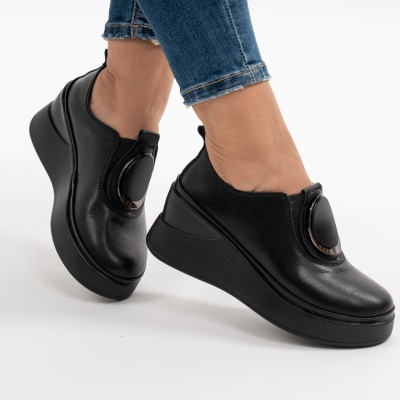 Pantofi Casual Piele Naturala Negru T6050