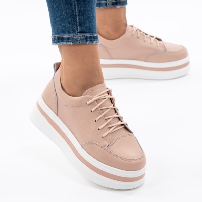 Pantofi Casual Piele Naturala Roz 9881
