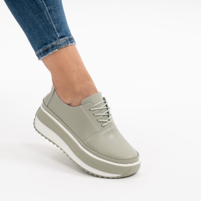 Pantofi Casual Piele Naturala Verde T6055