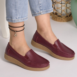 Pantofi Casual Piele Naturala Visiniu 1121-2