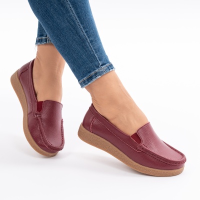Pantofi Casual Piele Naturala Visiniu 1121-2
