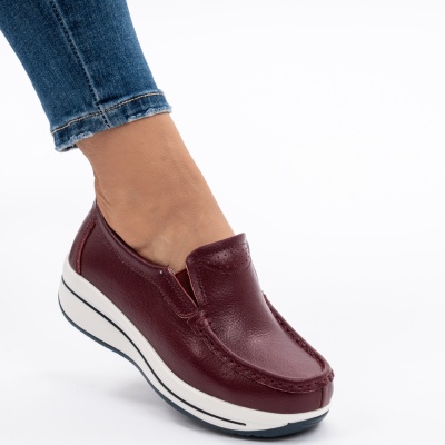 Pantofi Casual Piele Naturala Visiniu PL-53