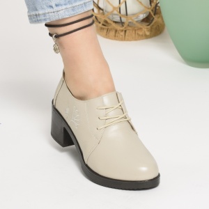 Pantofi cu Toc Piele Naturala Bej P1559