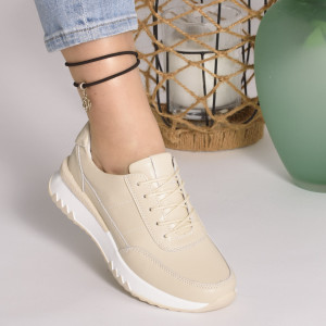 Pantofi Dama Piele Naturala Bej  T5103