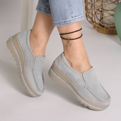 Pantofi New Talpa Ortopedica Piele Naturala Intoarsa Blue 3088