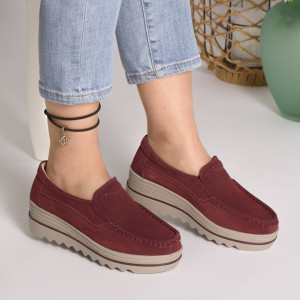 Pantofi New Talpa Ortopedica Piele Naturala Intoarsa Visiniu 3088