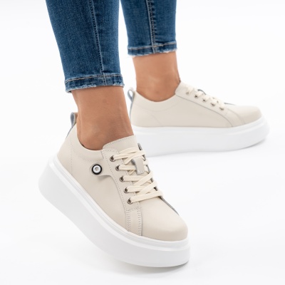Pantofi Piele Naturala Bej 881