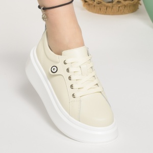 Pantofi Piele Naturala Bej 881