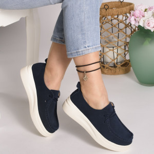 Pantofi Piele Naturala Intoarsa 203-1 Bleumarin