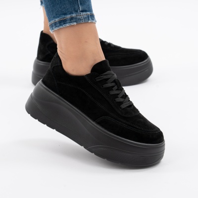 Pantofi Piele Naturala Sued Negru F005-033
