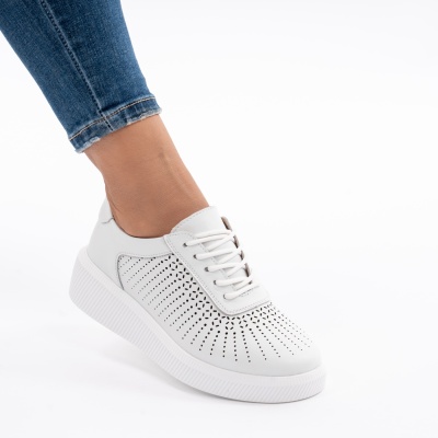 Pantofi Piele Naturala Talpa Comoda Alb AN-29-1