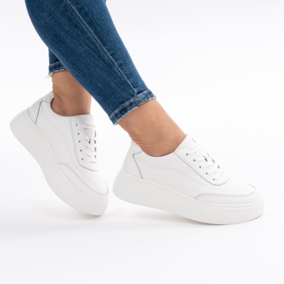 Pantofi Piele Naturala Talpa Comoda Alb F001-924