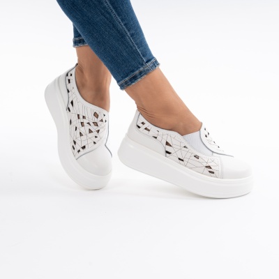 Pantofi Piele Naturala Talpa Comoda Alb T2801