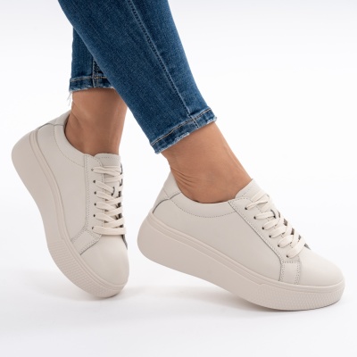 Pantofi Piele Naturala Talpa Comoda Bej F001-773