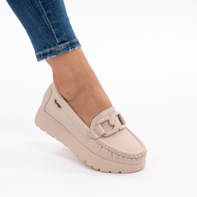 Pantofi Piele Naturala Talpa Comoda Bej G10-A18