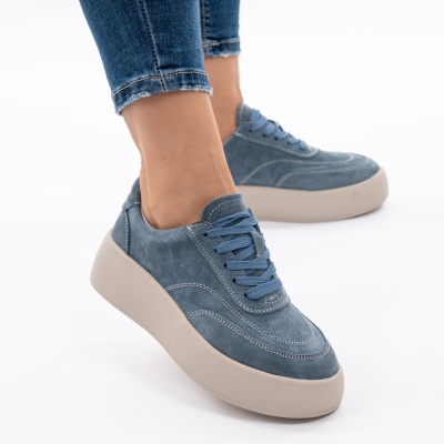 Pantofi Piele Naturala Talpa Comoda Blue AN12