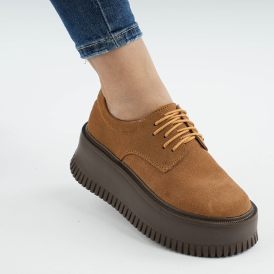 Pantofi Piele Naturala Talpa Comoda Camel AN29
