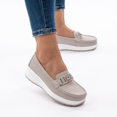 Pantofi Piele Naturala Talpa Comoda Gri AN2208