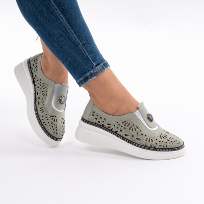 Pantofi Piele Naturala Talpa Comoda Kaki JY6702